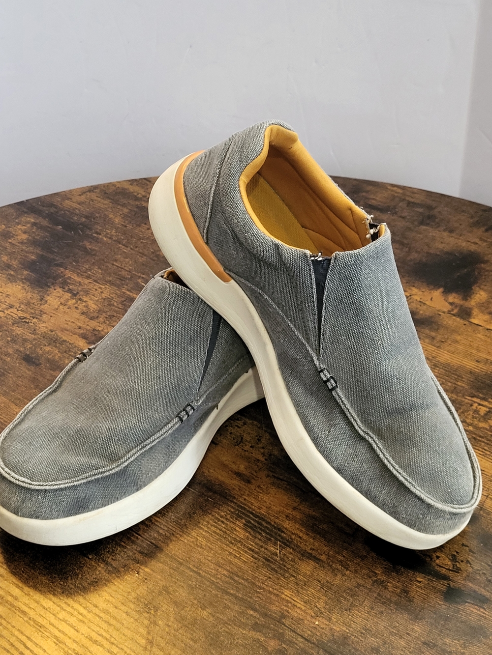OrthoComfoot  Mens US SZ 11.5 Denim Gray Orthopedic Plantar Slip On Loafers.